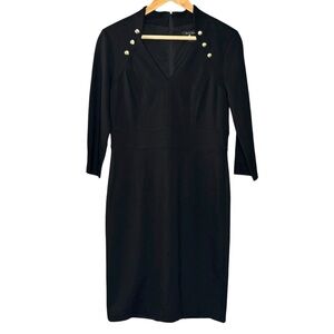 White House Black Market dress black button v neck sheath size 6